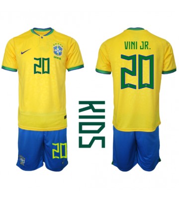 Brazil Vinicius Junior #20 Replica Home Stadium Kit for Kids World Cup 2022 Short Sleeve (+ pants)